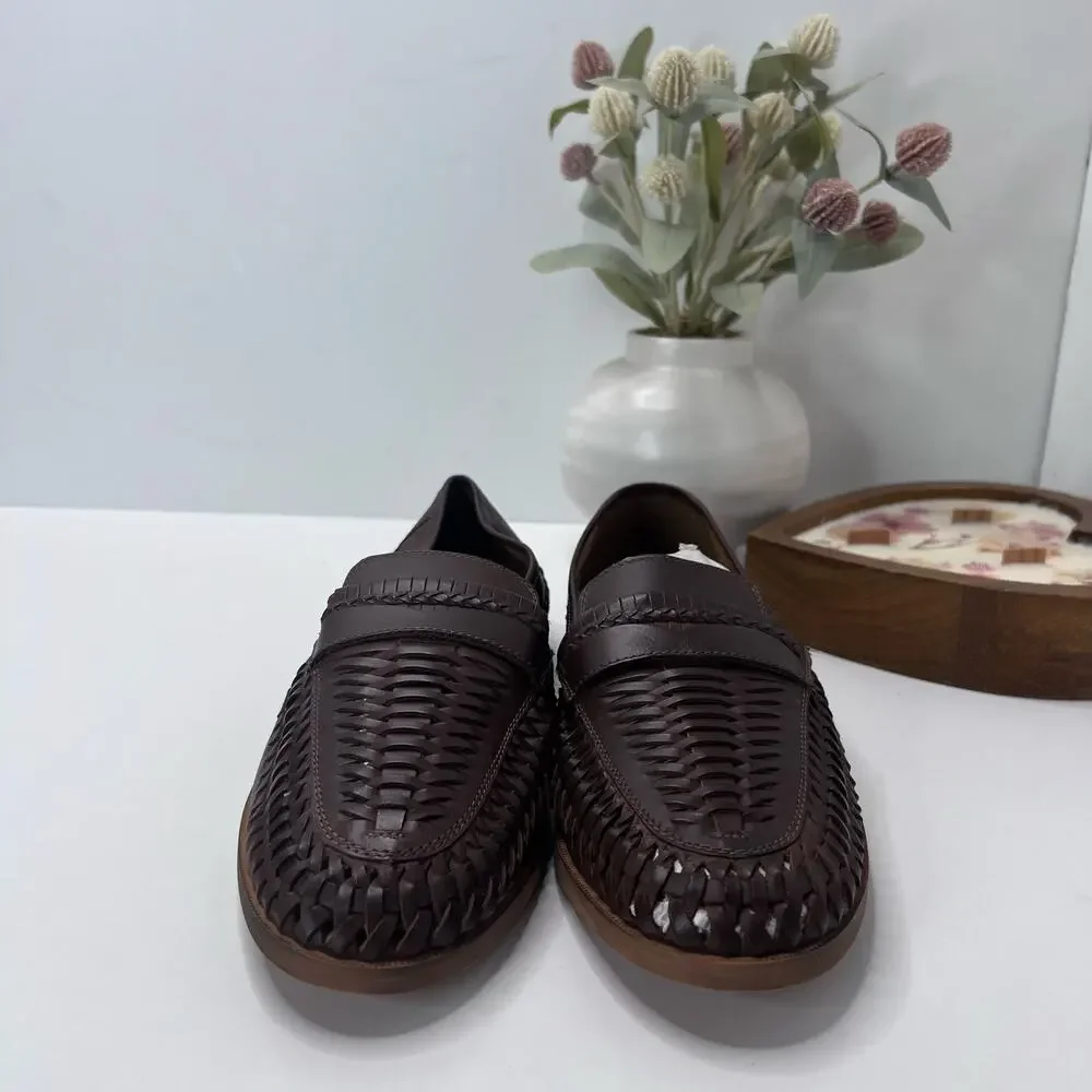 Rustic Asphalt Pointy End Leather Penny Loafers Brown R98101 Men's US 8/EU 41